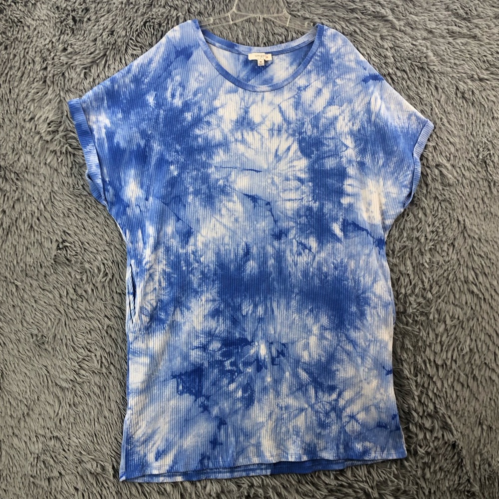UMGEE Shirt Dress Womens Shift 1XL Blue Tie Dye Round Neck Short Sleeve Hippie